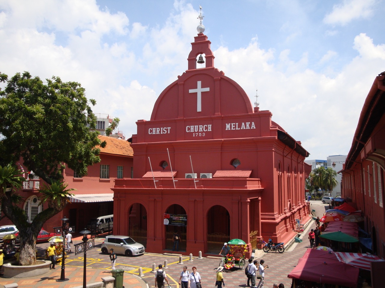 A fachada vermelha da Christ Church em Malaca